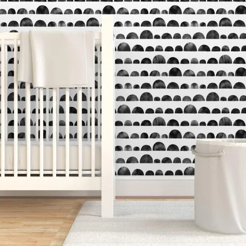 Vista 6 de Spoonflower Circles Black Ink Pre-Pasted Removable Wallpaper Roll 24" x 36" Modern White Scallops Self-adhesive, removable and renter-friendly