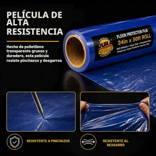 Vista 2 de Película de Protección de Suelo Dura-Gold, Rollo de 24 Pulgadas x 50 Pies, Protector de Suelo de Plástico Transparente, Protección de Suelo