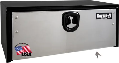 Vista 9 de Buyers Products 1703700 - Caja de almacenamiento para debajo del camión de acero negro con puerta de acero inoxidable pulido plateado, 14 x 16 x 24