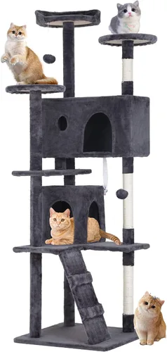Vista 14 de BestPet Torre para Gatos de 36" Beige Torre Resistente para Gatos de Múltiples Niveles con Casita de Felpa, Percha Acogedora, Postes