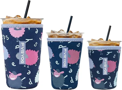 Vista 146 de Reusable Insulated Neoprene Iced Coffee Sleeves for Iced Coffee Cups, Coffee Coolies sleeves for Iced & Hot Drinks