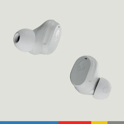Vista 2 de Skullcandy Mod - Auriculares intrauditivos inalámbricos con Bluetooth, color gris claro/azul Bluetooth Headphones, 32 Hours Battery, Noise