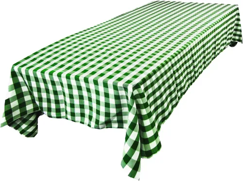 Vista 35 de LA Linen Mantel rectangular de poliéster Gingham a cuadros 60 por 84 pulgadas, blanco y verde oscuro