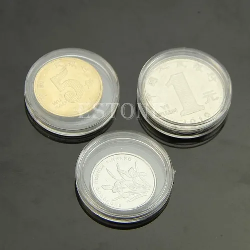Vista 3 de Soporte de almacenamiento de monedas, 10 unidades de 0.984 in, cajas redondas transparentes para almacenamiento de monedas, soporte de cápsulas