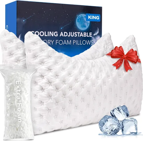 Vista 11 de KUCEY - Almohada refrescante para dormir lateral para dolor de cuello y hombros, almohadas de cama curvas de espuma viscoelástica triturada de lujo