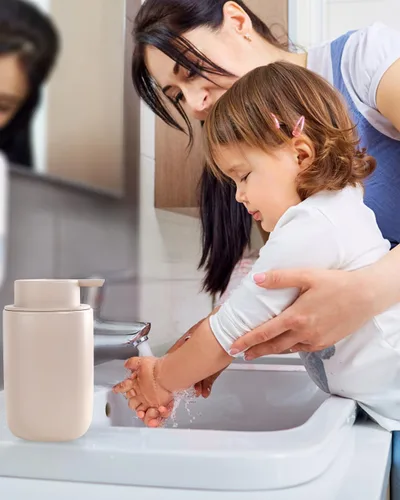Vista 6 de BosilunLife Dispensador de jabón de espuma – Dispensador de espuma de cerámica para lavado de manos para baño, dispensador de jabón pequeño moderno