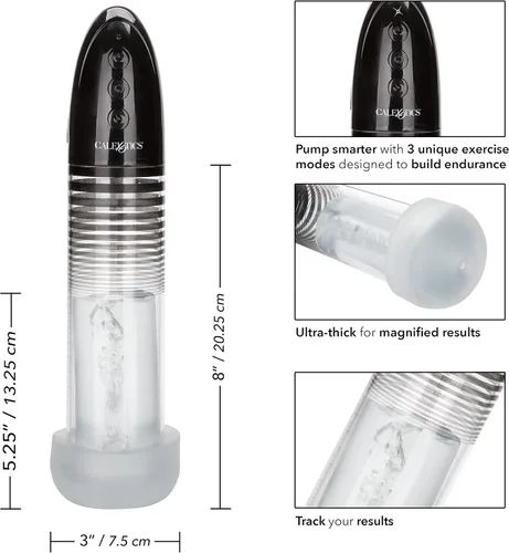 Vista 2 de CalExotics, Optimum Series Bomba inteligente automática – Bomba de pene de mejora masculina con funda de silicona Stroker – Juguetes sexuales