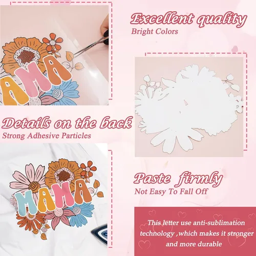 Vista 6 de Whaline 6 hojas de parches para planchar con texto en inglés "Mama Boho, para planchar con estampado de arcoíris, flores, leopardo, mamá", vinilo