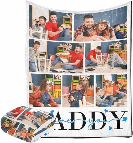 Vista 13 de Manta personalizada para el Día del Padre de parte de los niños, manta personalizada con fotos de Best Dad Ever, regalo de cumpleaños para papá