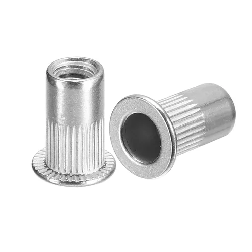 Vista 6 de uxcell Tuercas de remache 1/4-20, 30 tuercas roscadas de cabeza plana moleteadas de acero inoxidable 304 para metal, plástico