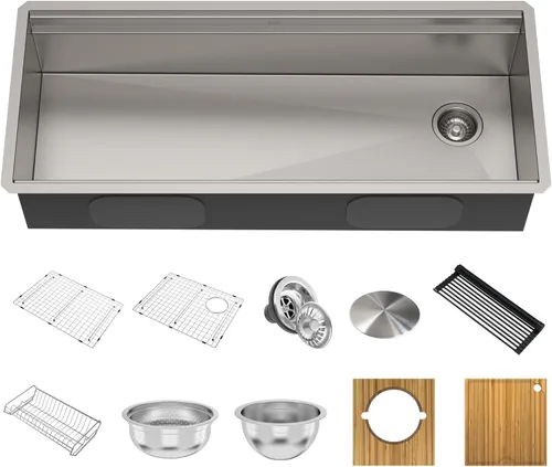 Vista 18 de KRAUS Kore KWU1101-17-PGM - Fregadero de cocina con estación de trabajo de 17 pulgadas con cuenco individual en PVD, de acero inoxidable de calibre