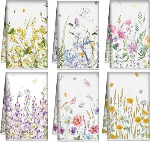Vista 24 de Redbaker Juego de 6 toallas de cocina en blanco y negro con línea de arte abstracto, paños de cocina florales, paños de cocina modernos de mediados