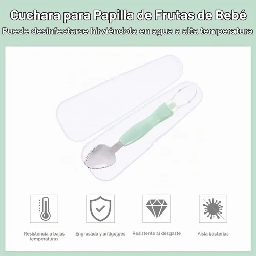 Vista 3 de Kisangel 2 cucharas raspadoras de alimentos para bebés, utensilios de alimentación de silicona de doble cabeza para bebés, cuchara dentada de puré