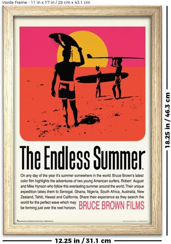 Vista 2 de The Endless Summer - Póster de película retro con licencia oficial, 11 x 17 pulgadas, con marco de color natural