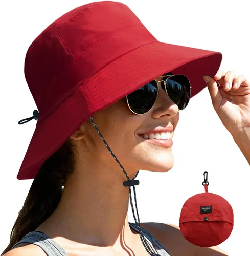 Vista 12 de NPJY Packable Sun Bucket Hat for Women Outdoor Waterproof Rain Hat Beige liso (plegable)