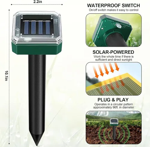 Vista 9 de Tirgo Repelente de topos con energía solar para césped, repelente de serpientes para patio, trampa repelente de troncos de marmota, ultrasónico