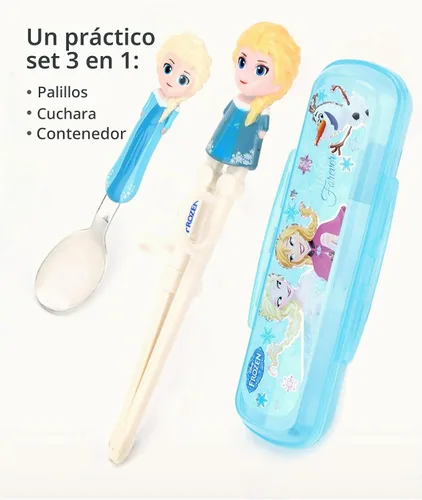 Vista 8 de Frozen Queen Elsa Kids Kids Cuchara Palillos de Entrenamiento Cubiertos Cubiertos Vajilla Vajilla Juego de Vajilla con Estuche, 3 Piezas