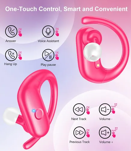 Vista 9 de MOZOTER Auriculares inalámbricos Bluetooth 5.3 deportivos, auriculares con sonido de graves profundos, 60 horas de reproducción, ajuste cómodo
