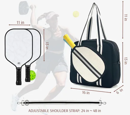 Vista 6 de Bolsa deportiva de pickleball con soporte para raqueta, neopreno, correa de hombro ajustable
