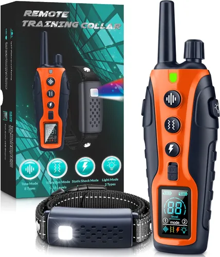 Vista 9 de Collar de choque para perros 2 perros (15-150 libras) con luz intermitente para paseos nocturnos, collar de entrenamiento de perro de 4500 pies