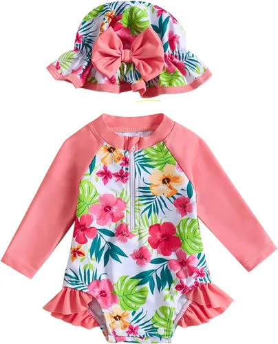 Vista 66 de Traje de baño de una pieza con cremallera de manga larga para bebé niña con gorro