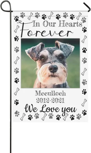 Vista 10 de Bandera conmemorativa personalizada, banderas de jardín personalizadas para mascotas y gatos, en memoria amorosa con nombre y foto, fecha para patio