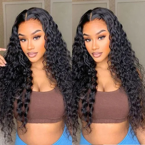 Vista 8 de Pelucas de cabello humano rizado con ondas profundas de 5 x 5 HD, sin pegamento, precortadas, con encaje frontal, para mujeres negras, color negro