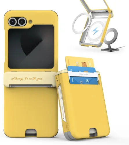 Vista 51 de para Galaxy Z Flip 5 Funda con 2 ranuras para tarjetas, funda rígida delgada y resistente con protección de bisagra, funda completa con protección