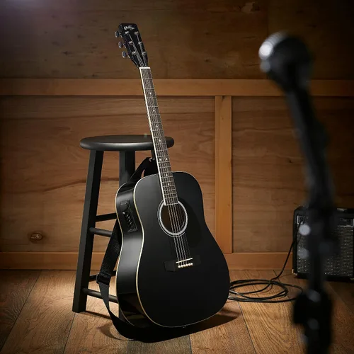Vista 2 de Ashthorpe Paquete de guitarra acústico-eléctrica Dreadnought de tamaño completo - Maderas tonales premium - Negro