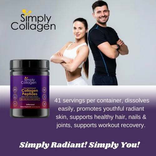 Vista 3 de Simply Collagen® Péptidos de colágeno hidrolizados en polvo alimentados con pasto, sin sabor, tipo I y III para apoyar el cabello, la piel