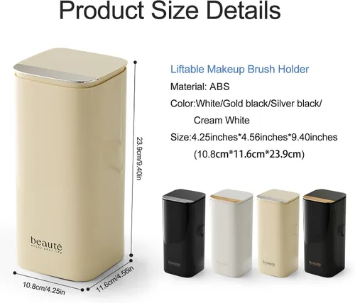 Vista 6 de DASITON Soporte para brochas de maquillaje con tapa, organizador de brochas de maquillaje de 4 ranuras, organizador de cosméticos de maquillaje