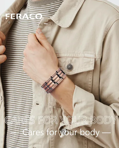 Vista 5 de Feraco Pulsera de cobre para hombre 3 veces más fuerza, 2 pulseras de terapia magnética de cobre con potentes imanes de 3800 Gauss, cierre plegable