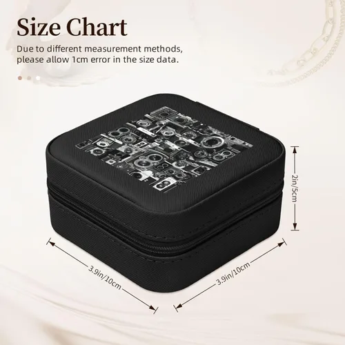 Vista 2 de Retro Cool Camera Collection Print Travel Jewelry Case,Mini Box For Earring,Leather Organizer Case Storage Gift Box Women