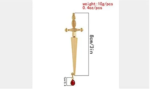 Vista 4 de Pendientes largos de espada gótica con forma de gota de sangre, pendientes vintage de espada de daga para mujeres y hombres de fantasía para fiestas
