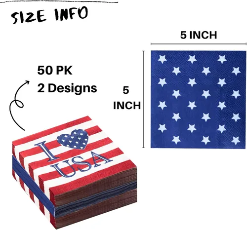 Vista 2 de Servilletas desechables - Servilletas de papel de 3 capas de diseños surtidos (4 de julio)