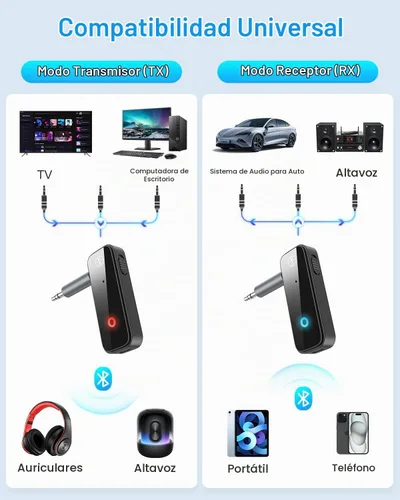 Vista 3 de Paquete de 2 adaptadores Bluetooth AUX para automóvil, transmisor receptor Bluetooth 5.4 2 en 1 para automóvil con pantalla de visualización
