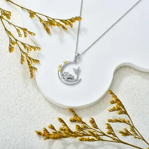 Vista 4 de LWXIE Diamond Moon Necklace for Women 925 Sterling Silver Black CatPandaSquirrelMermaidAxolotl Moon Graduation Friendship Necklace Talisman Diamond