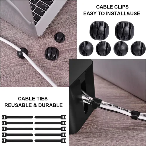 Vista 5 de Caja de organización de cables, paquete de 2 cajas organizadoras de cables grandes y medianas con 17 unidades de organización de cables, caja