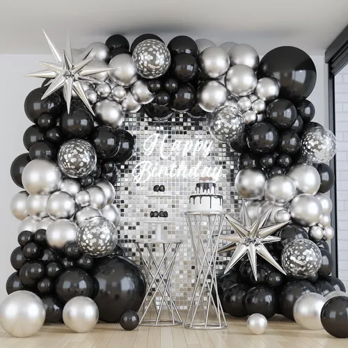 Vista 27 de Kit de arco de globos de baloncesto, kit de guirnalda de globos naranja y negro plateado con globos de estrella en explosión, kit de globos Tema