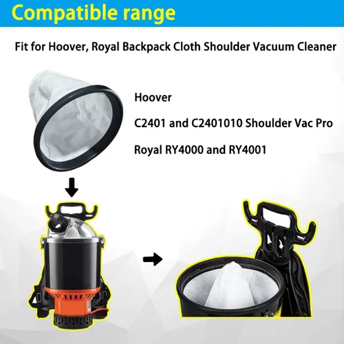 Vista 4 de Forro de tela HEPA 2KE2105000 mejorado, apto para Hoover, aspiradora de hombro de tela Royal Mochila, Hoover C2401 y C2401010 Shoulder Vac Pro