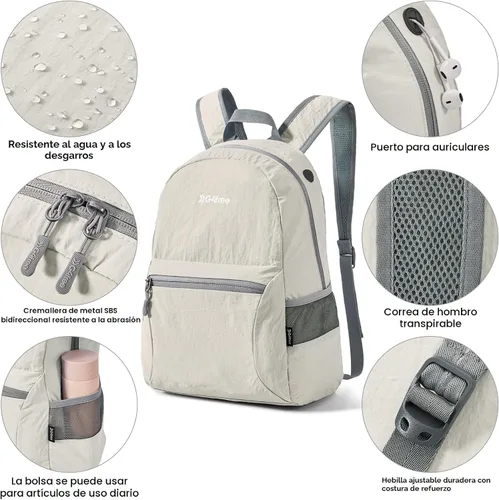 Vista 5 de G4Free Mochila plegable ligera de 20L para viajes, senderismo, mochila plegable para hombres y mujeres