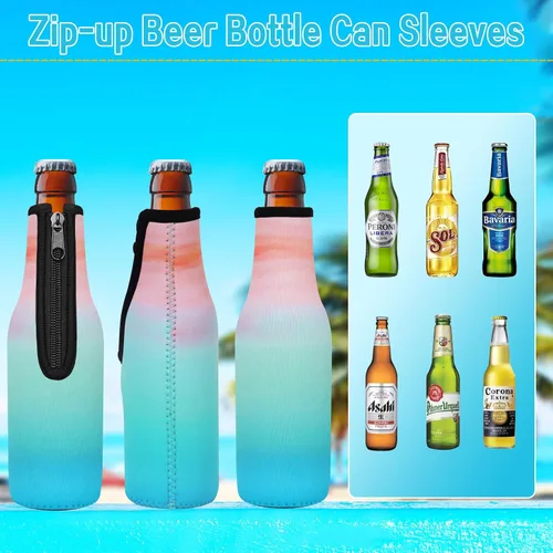 Vista 5 de Paquete de 12 fundas enfriadoras para botellas de cerveza, mangas de cerveza con cremallera de neopreno grueso suave aisladas, mantiene la cerveza
