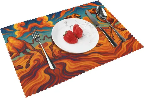 Vista 15 de Rectangular Placemats Set of 4, Heat Resistant Flower Doodles Printed Kitchen Dining Table Mats
