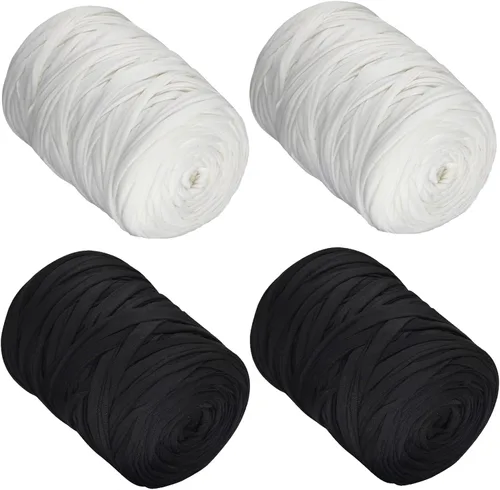 Vista 14 de 400g de hilo de tela elástica para tejer con ganchillo para DIY, 119 metros de hilo de espagueti grueso para tejer para proyectos de bolso, cesta