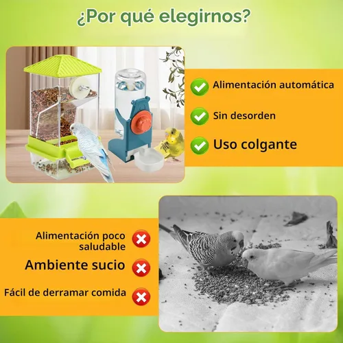 Vista 5 de Rypet Juego de dispensador de agua para pájaros sin ensuciar, alimentador automático para pájaros para jaula, contenedor de alimentos transparente