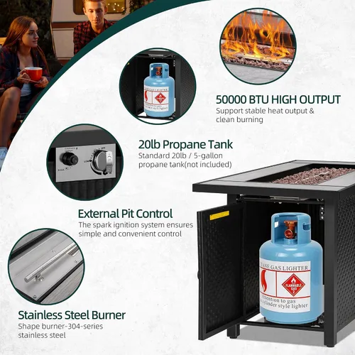 Vista 6 de Mesa para fogata de propano de 44 pulgadas, mesa rectangular de gas para exteriores de 50,000 BTU con tapa, cubierta impermeable, mesa rectangular
