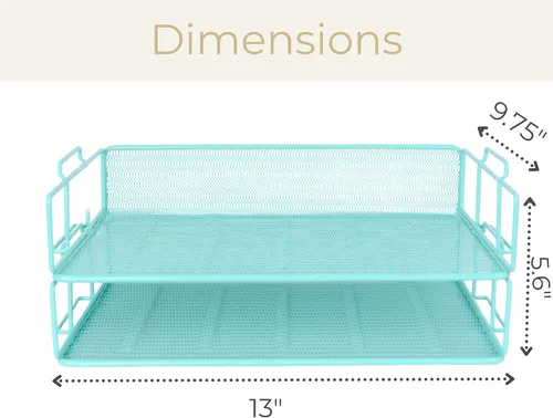 Vista 5 de BLU MONACO Aqua Mesh Juego de 2 Bandejas de Papel Bandejas Apilables para Cartas para Almacenamiento de Escritorio Soporte de Documentos