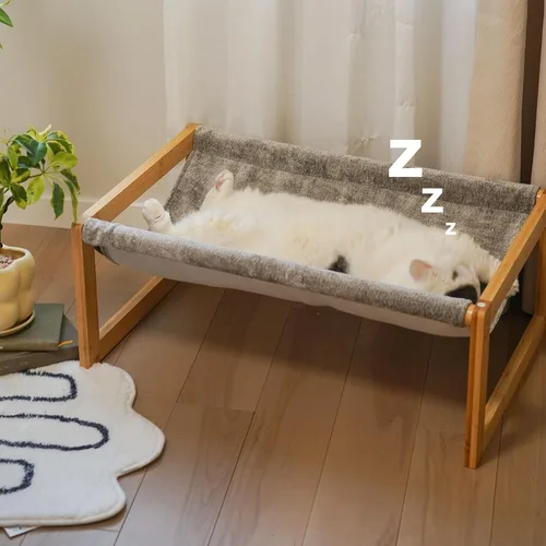 Vista 11 de kiplant Hamaca grande para gatos, hamaca elevada de madera de bambú para mascotas, 21 x 16.5 pulgadas, adecuada para gatitos, cachorros, conejos