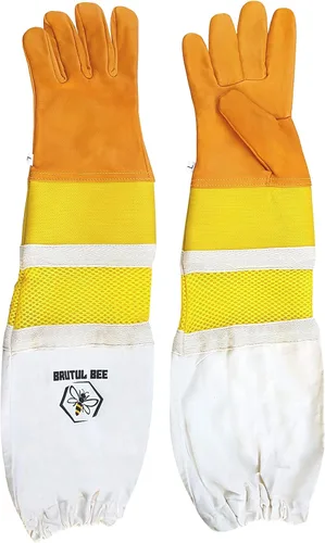 Vista 4 de Brutul Bee - Guantes ventilados de piel de vaca con goma y malla manguito largo protector ventilado mangas