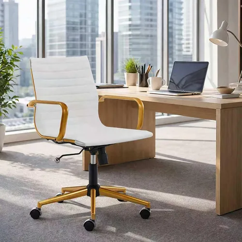 Vista 12 de Gray Office Chair, PU Leather Mid Back Adjustable Desk Chair Adjustable Height with Quiet Rolling Casters